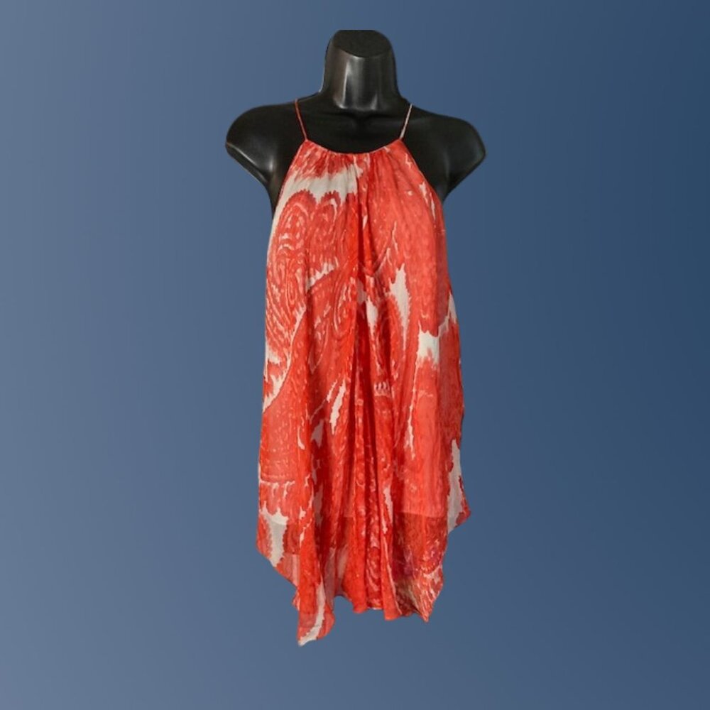 Milly Red/Orange Flowy Silk Top